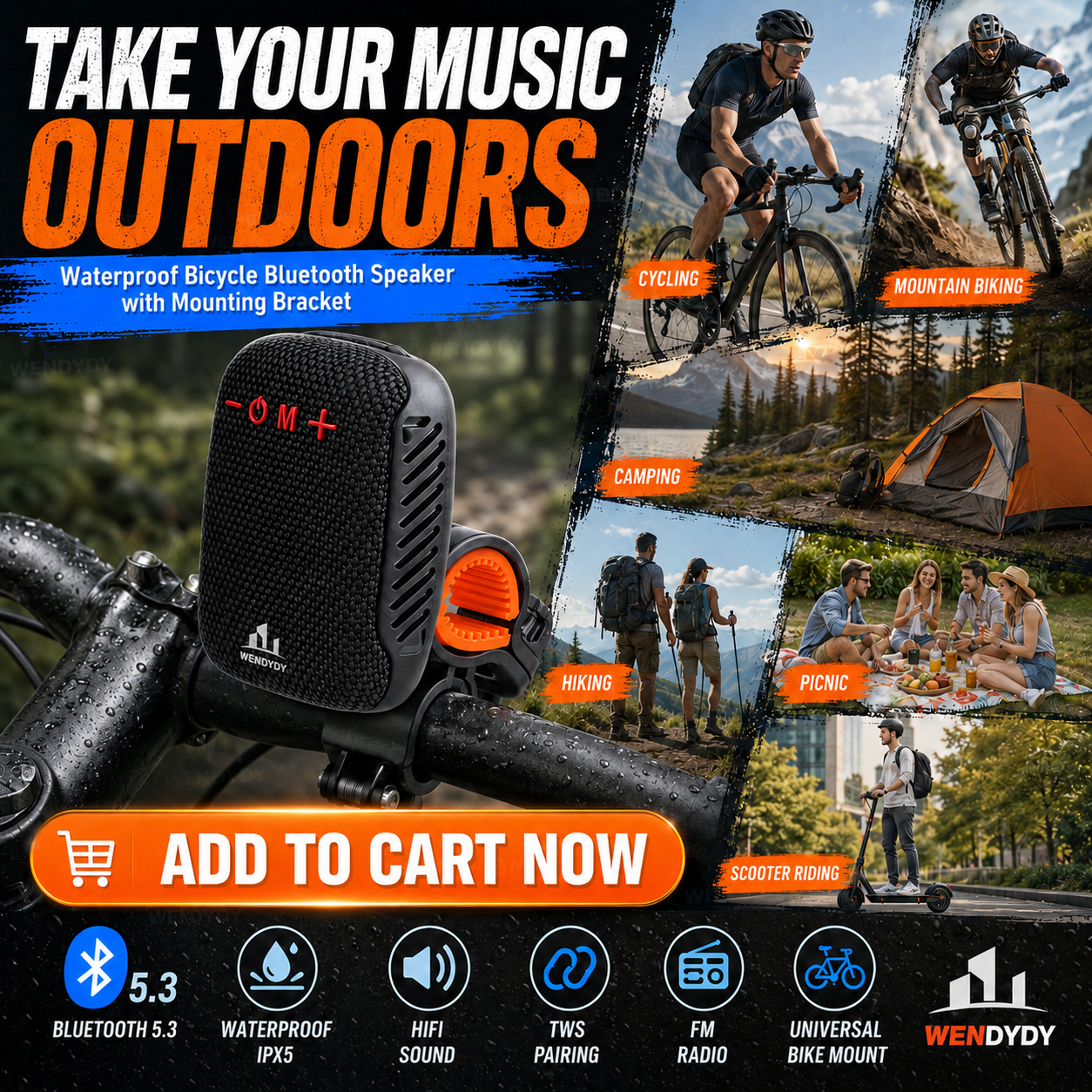 🥳SUPER OFFERTA 2026🥳💞50.000+ VENDUTI!🔥50% DI SCONTO! Cassa Bluetooth Impermeabile per Bici – IPX5, Stereo TWS, Vivavoce, supporto sicuro, 70m di portata. Goditi la musica mentre pedali! 🚲