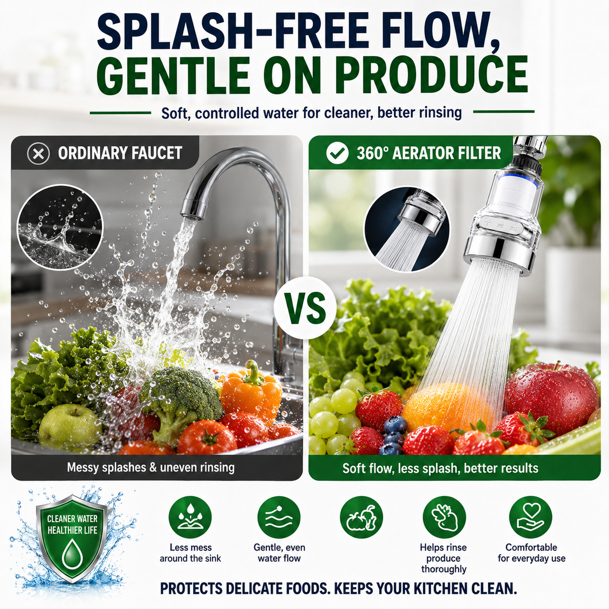 🚰 50% DI SCONTO ORA! 💧 Filtro per rubinetto a 360° – rinfrescante, pratico e senza schizzi, perfetto per cucina e bagno 🏠