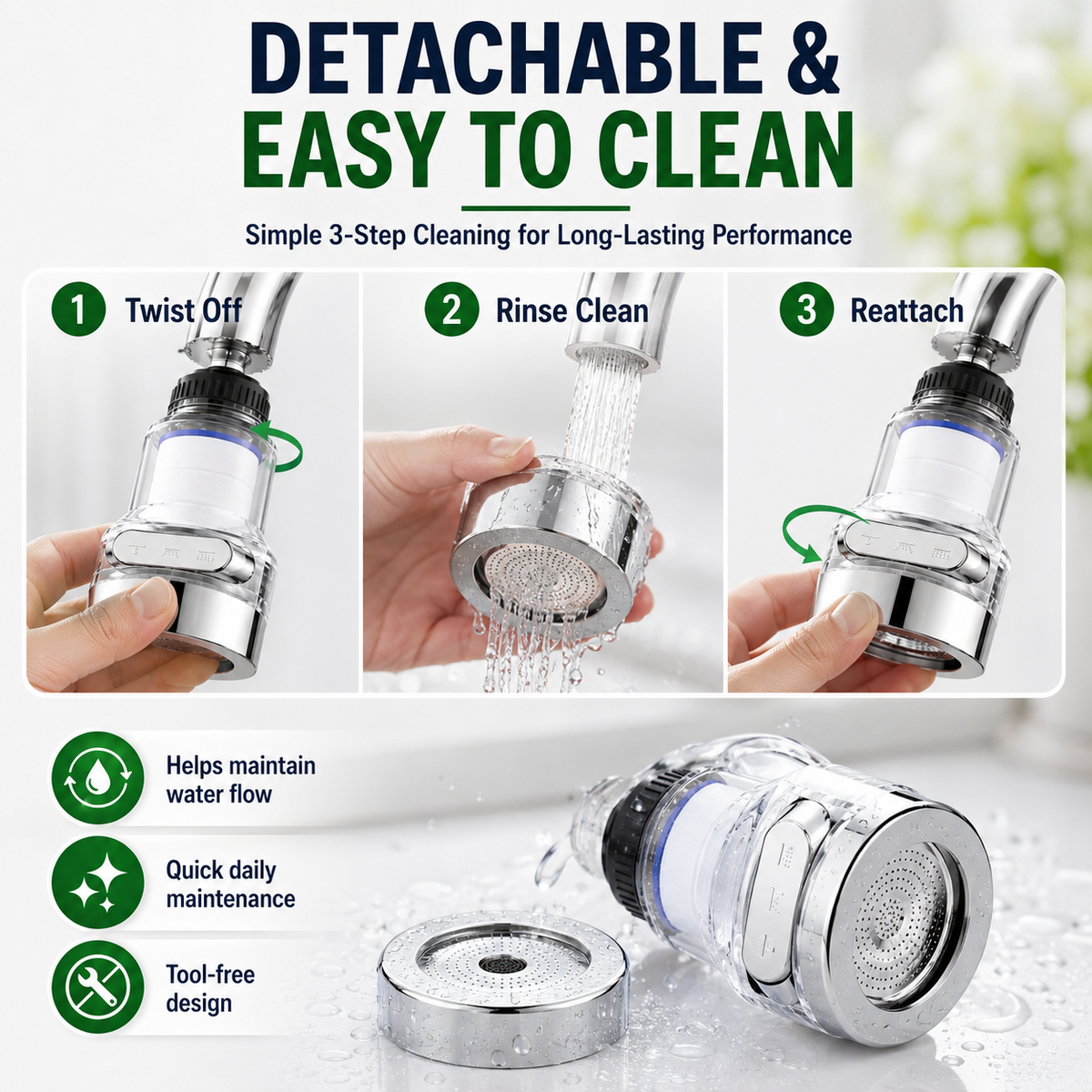 🚰 50% DI SCONTO ORA! 💧 Filtro per rubinetto a 360° – rinfrescante, pratico e senza schizzi, perfetto per cucina e bagno 🏠