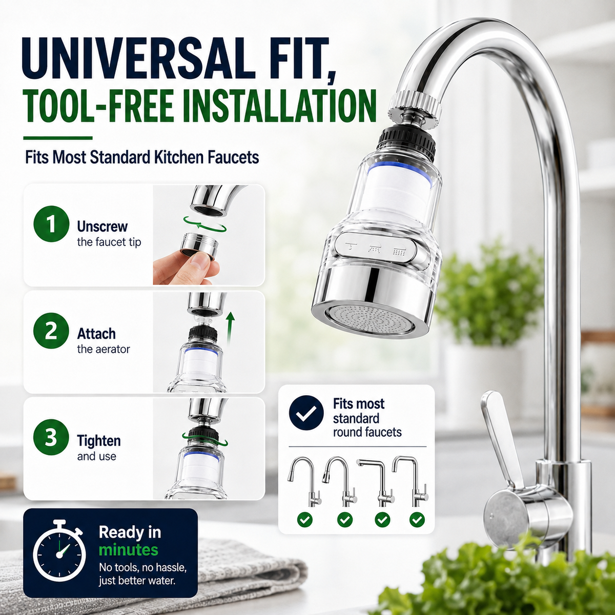 🚰 50% DI SCONTO ORA! 💧 Filtro per rubinetto a 360° – rinfrescante, pratico e senza schizzi, perfetto per cucina e bagno 🏠