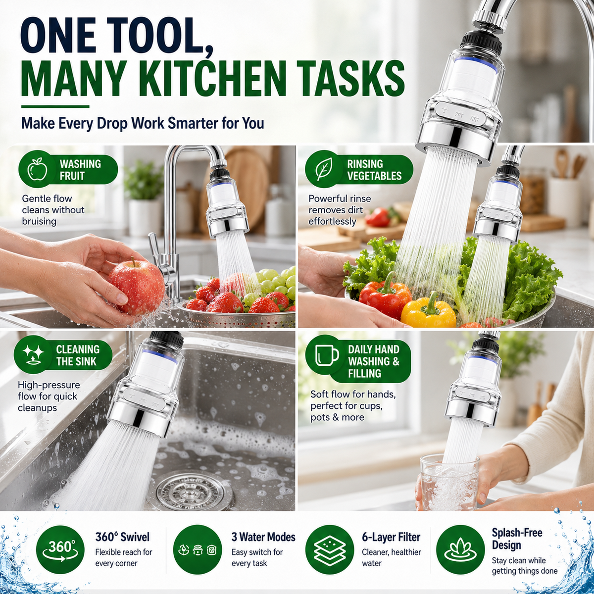 🚰 50% DI SCONTO ORA! 💧 Filtro per rubinetto a 360° – rinfrescante, pratico e senza schizzi, perfetto per cucina e bagno 🏠