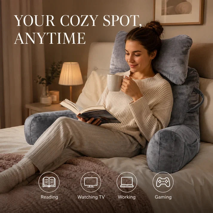 🥳SALDI 2026🥳💞50.000+ Venduti! 🛋️📖 -50%! Cuscino Multifunzionale da Lettura con Supporto Lombare – Schienale alto, poggiatesta imbottito e braccioli laterali. Fodera in velluto, sfoderabile e lavabile – perfetto per letto, divano e pavimento! Da €6,99! 🛏️💤