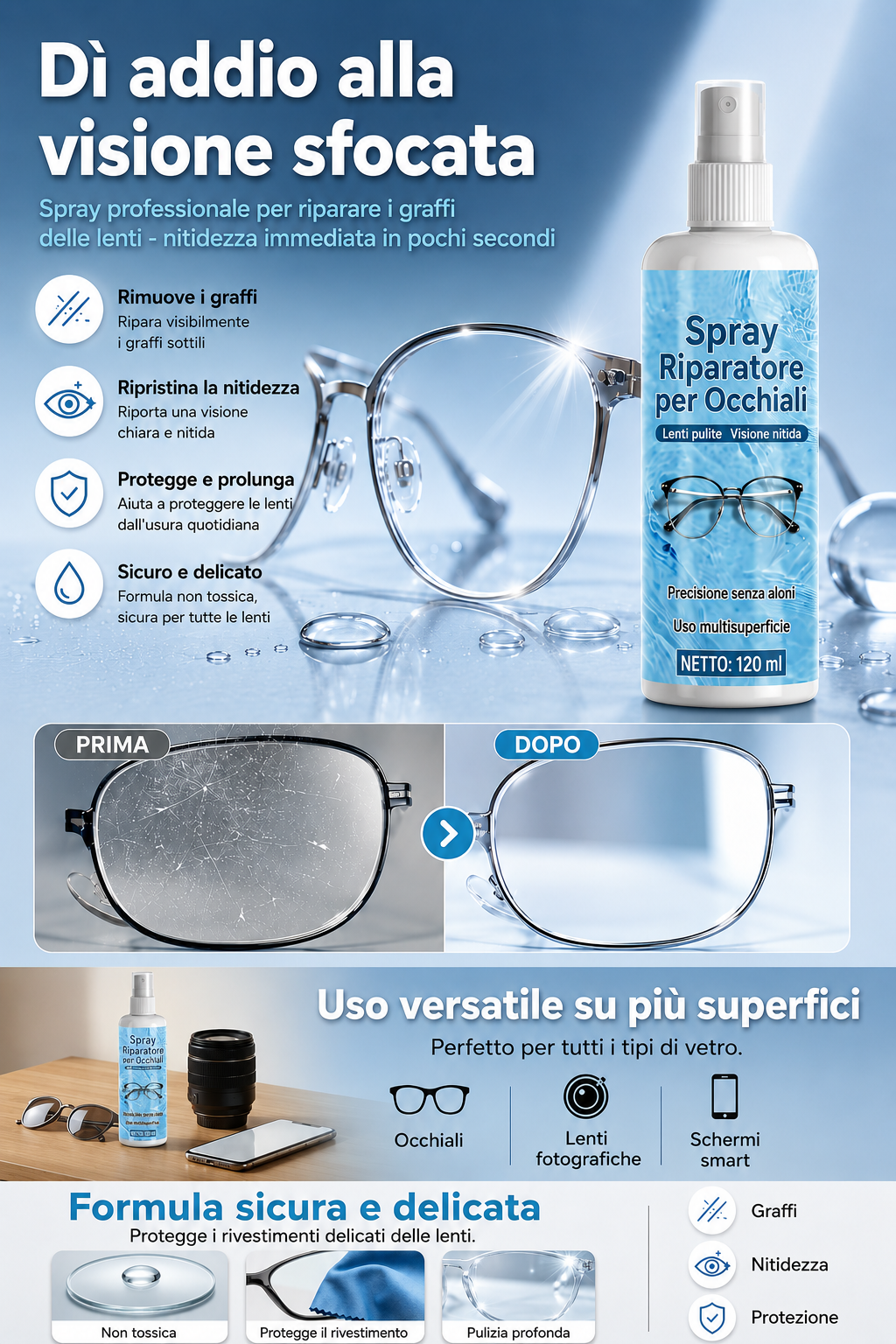 Spray di riparazione di graffi di lenti professionali
