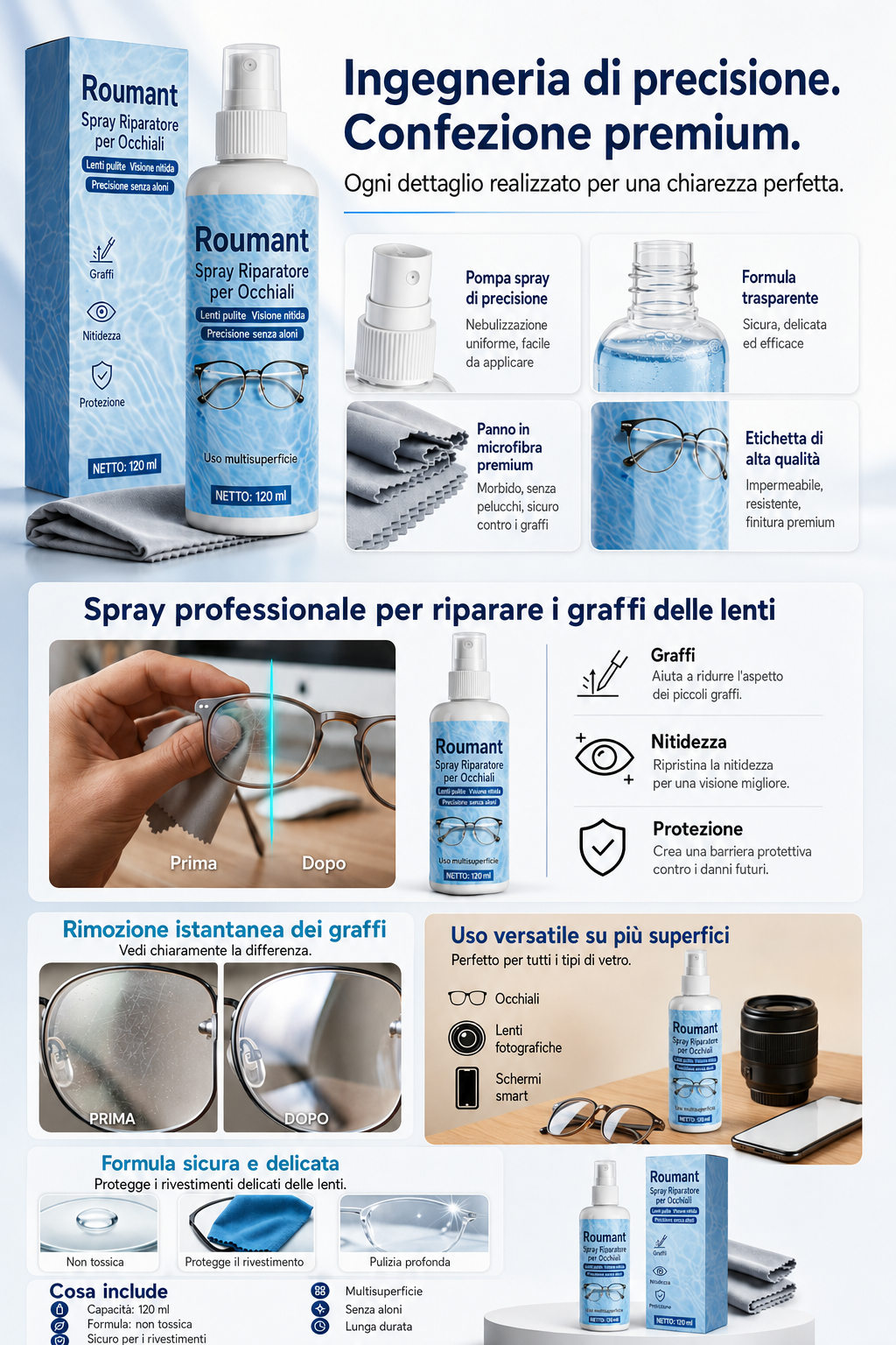 Spray di riparazione di graffi di lenti professionali