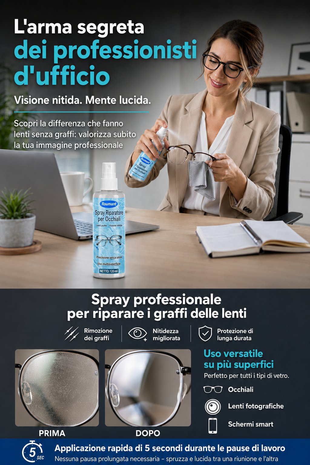 Spray di riparazione di graffi di lenti professionali