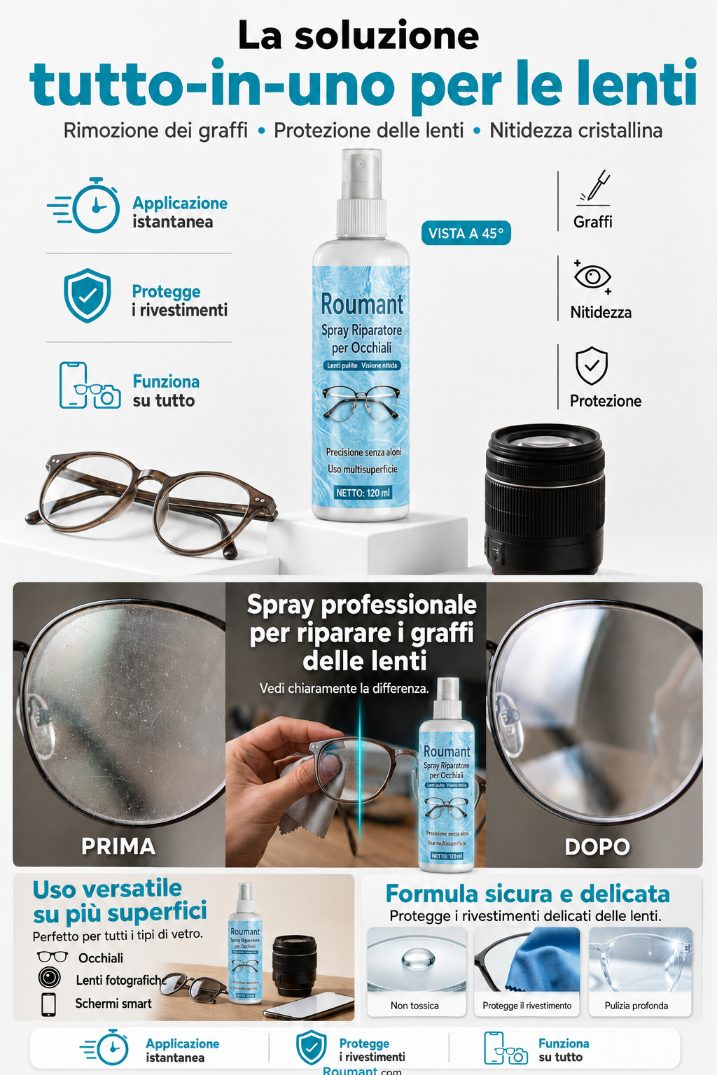 Spray di riparazione di graffi di lenti professionali