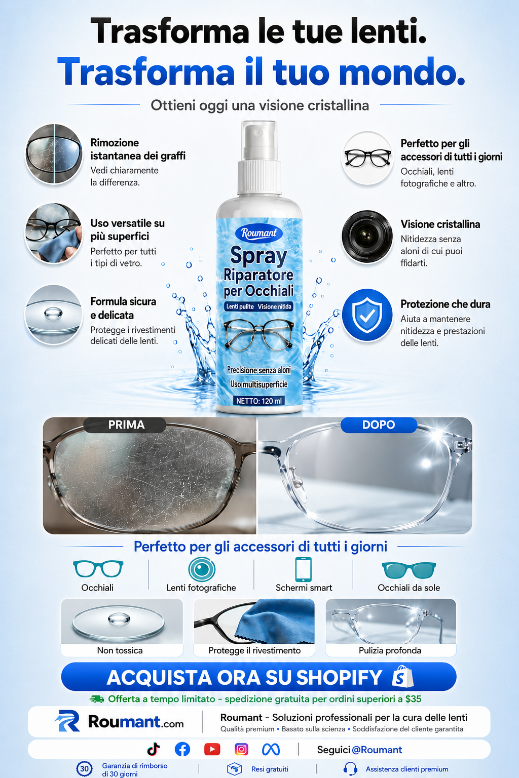 Spray di riparazione di graffi di lenti professionali