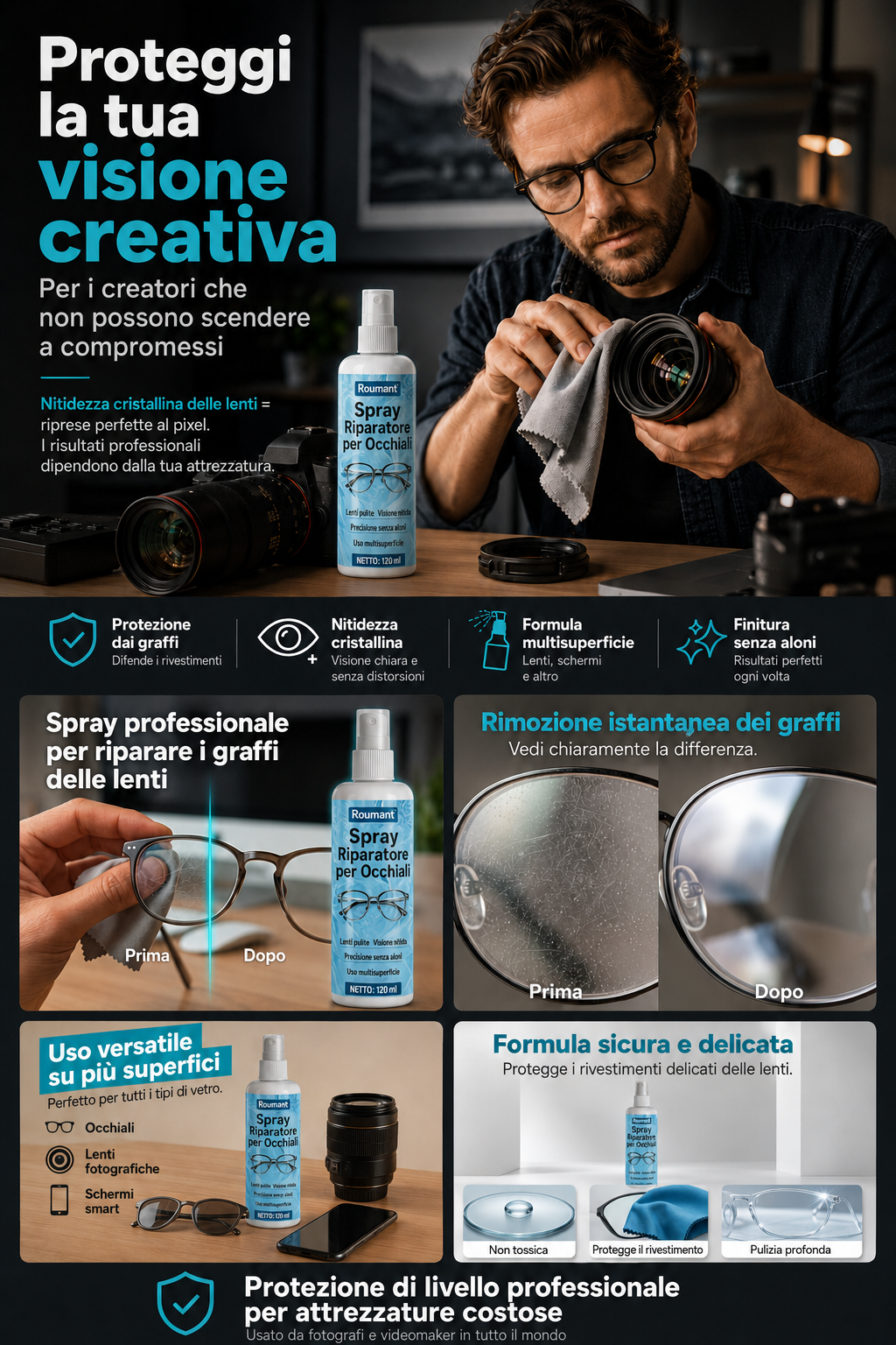 Spray di riparazione di graffi di lenti professionali