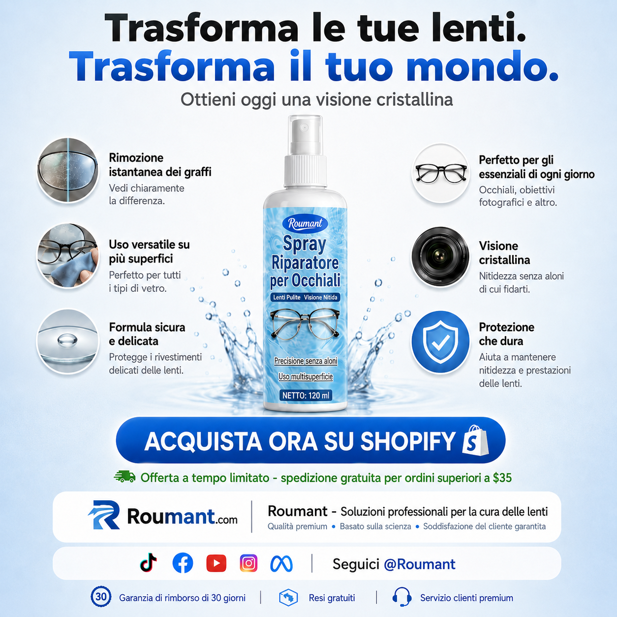 Spray di riparazione di graffi di lenti professionali