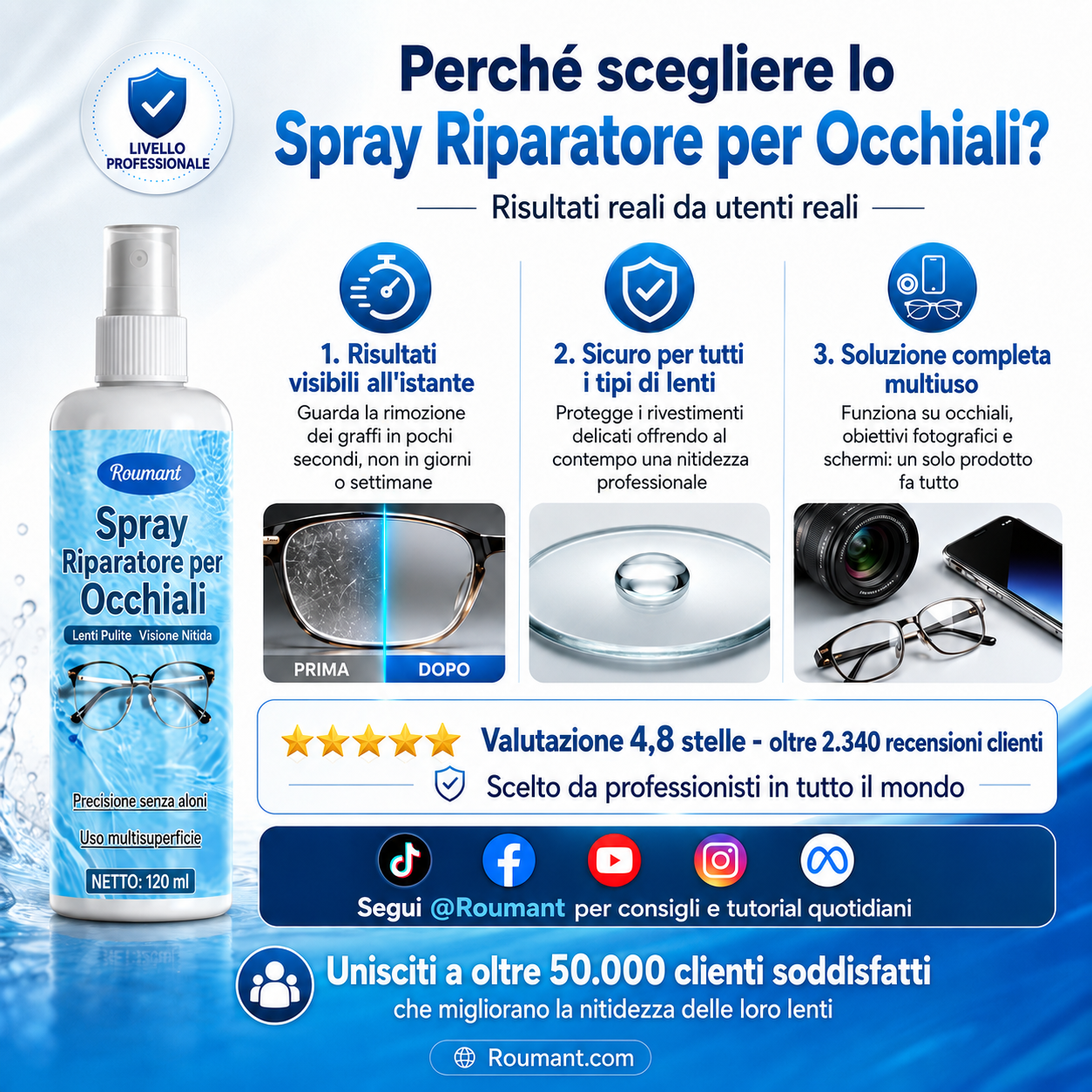 Spray di riparazione di graffi di lenti professionali