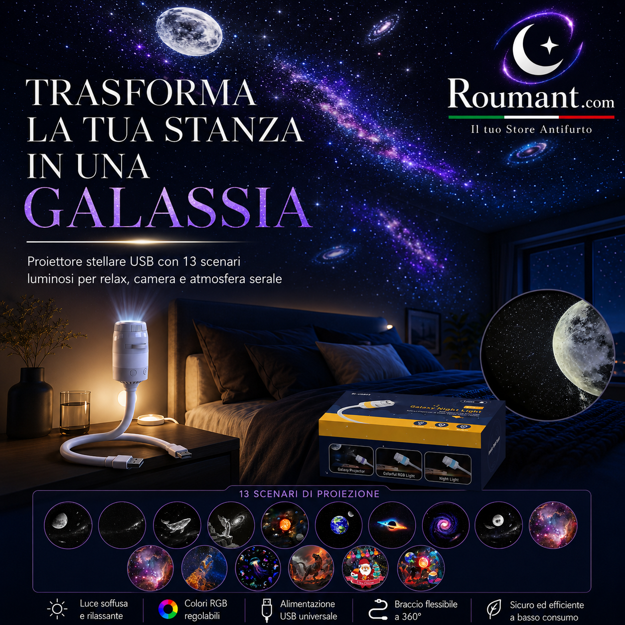 🥳SUPER OFFERTA 2026🥳💞50.000+ VENDUTI!🔥50% DI SCONTO! Lampada USB con Proiezione del Cielo Stellato – Effetto cielo stellato magico, luce soffusa, facile da usare, perfetta per camera da letto e serate rilassanti ✨🌌