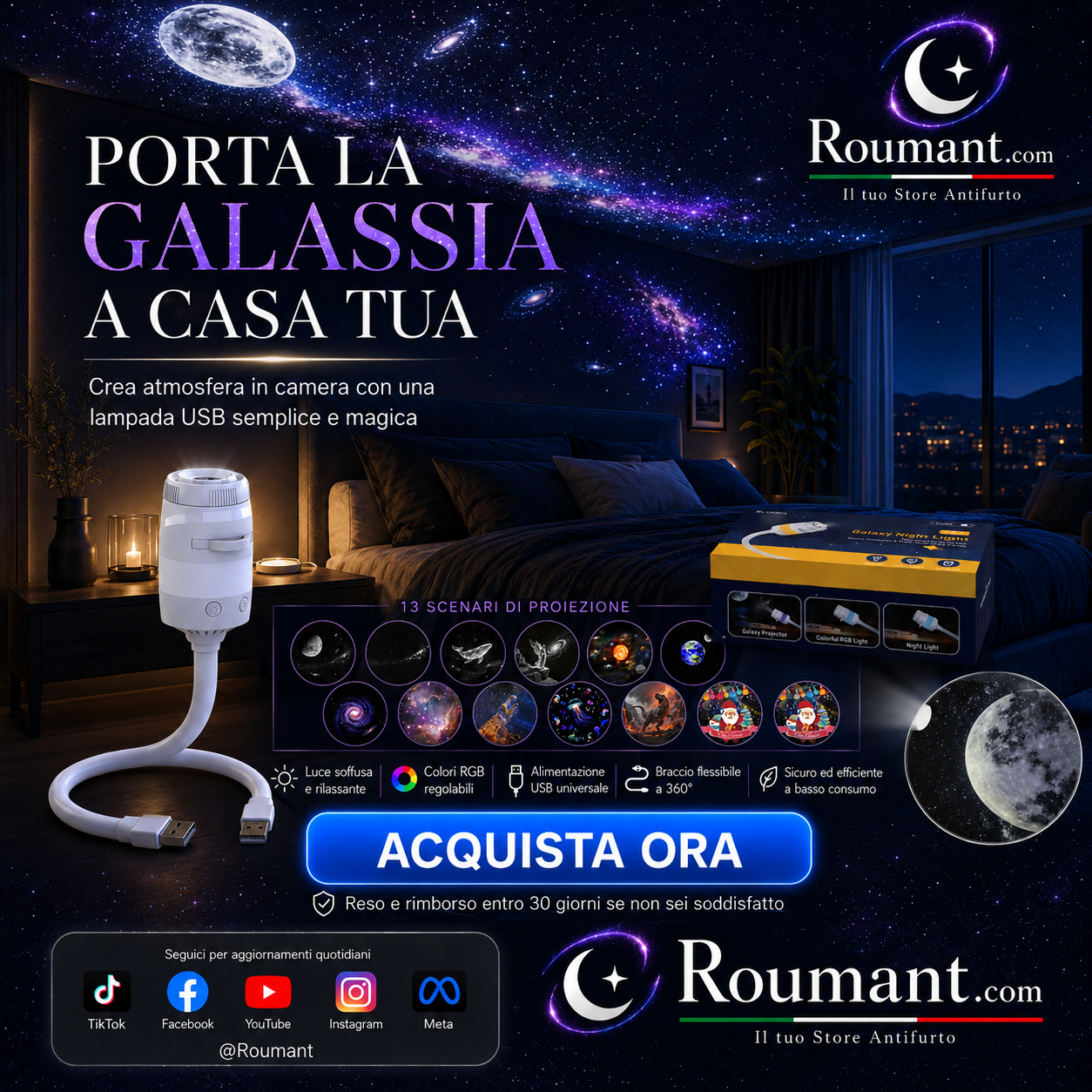 🥳SUPER OFFERTA 2026🥳💞50.000+ VENDUTI!🔥50% DI SCONTO! Lampada USB con Proiezione del Cielo Stellato – Effetto cielo stellato magico, luce soffusa, facile da usare, perfetta per camera da letto e serate rilassanti ✨🌌