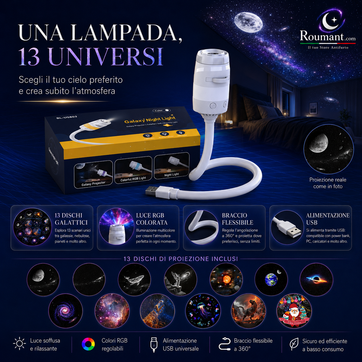 🥳SUPER OFFERTA 2026🥳💞50.000+ VENDUTI!🔥50% DI SCONTO! Lampada USB con Proiezione del Cielo Stellato – Effetto cielo stellato magico, luce soffusa, facile da usare, perfetta per camera da letto e serate rilassanti ✨🌌