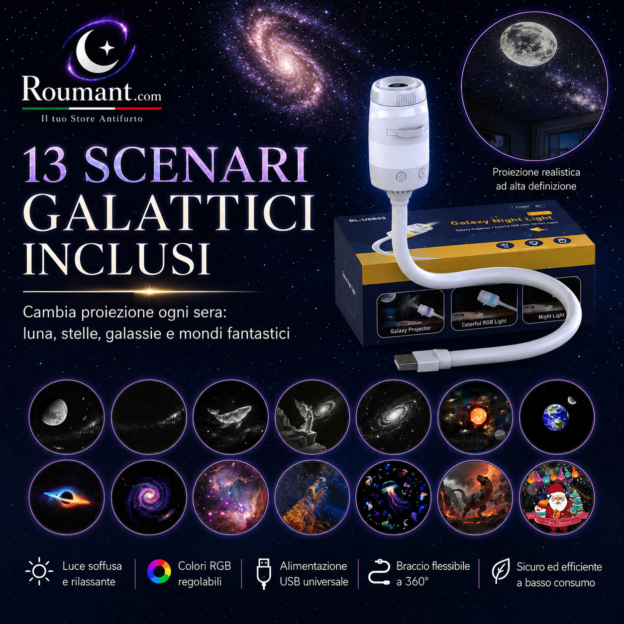 🥳SUPER OFFERTA 2026🥳💞50.000+ VENDUTI!🔥50% DI SCONTO! Lampada USB con Proiezione del Cielo Stellato – Effetto cielo stellato magico, luce soffusa, facile da usare, perfetta per camera da letto e serate rilassanti ✨🌌