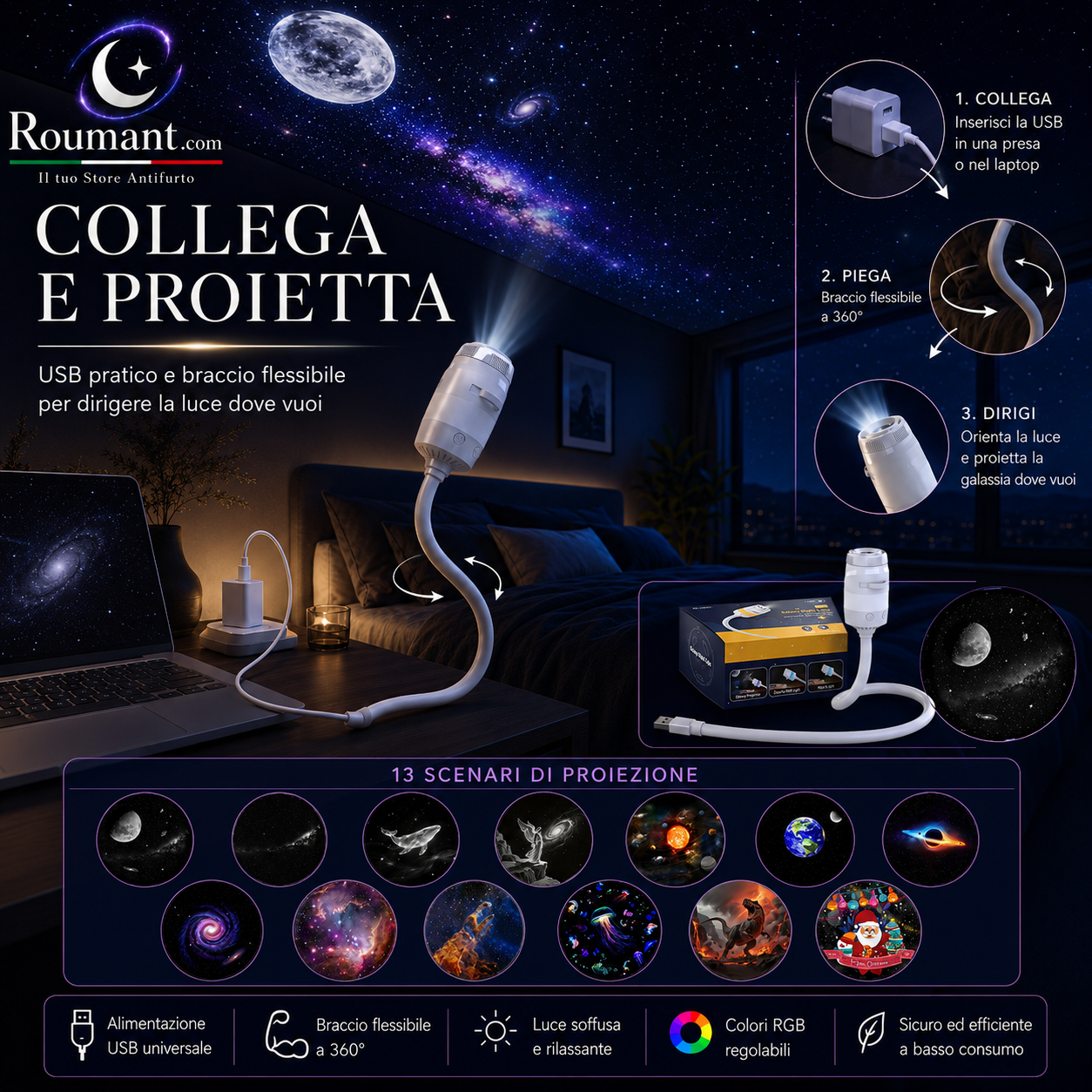 🥳SUPER OFFERTA 2026🥳💞50.000+ VENDUTI!🔥50% DI SCONTO! Lampada USB con Proiezione del Cielo Stellato – Effetto cielo stellato magico, luce soffusa, facile da usare, perfetta per camera da letto e serate rilassanti ✨🌌