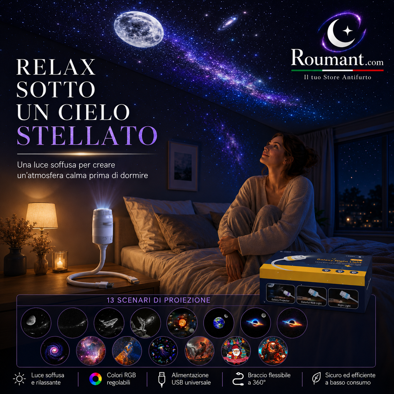🥳SUPER OFFERTA 2026🥳💞50.000+ VENDUTI!🔥50% DI SCONTO! Lampada USB con Proiezione del Cielo Stellato – Effetto cielo stellato magico, luce soffusa, facile da usare, perfetta per camera da letto e serate rilassanti ✨🌌