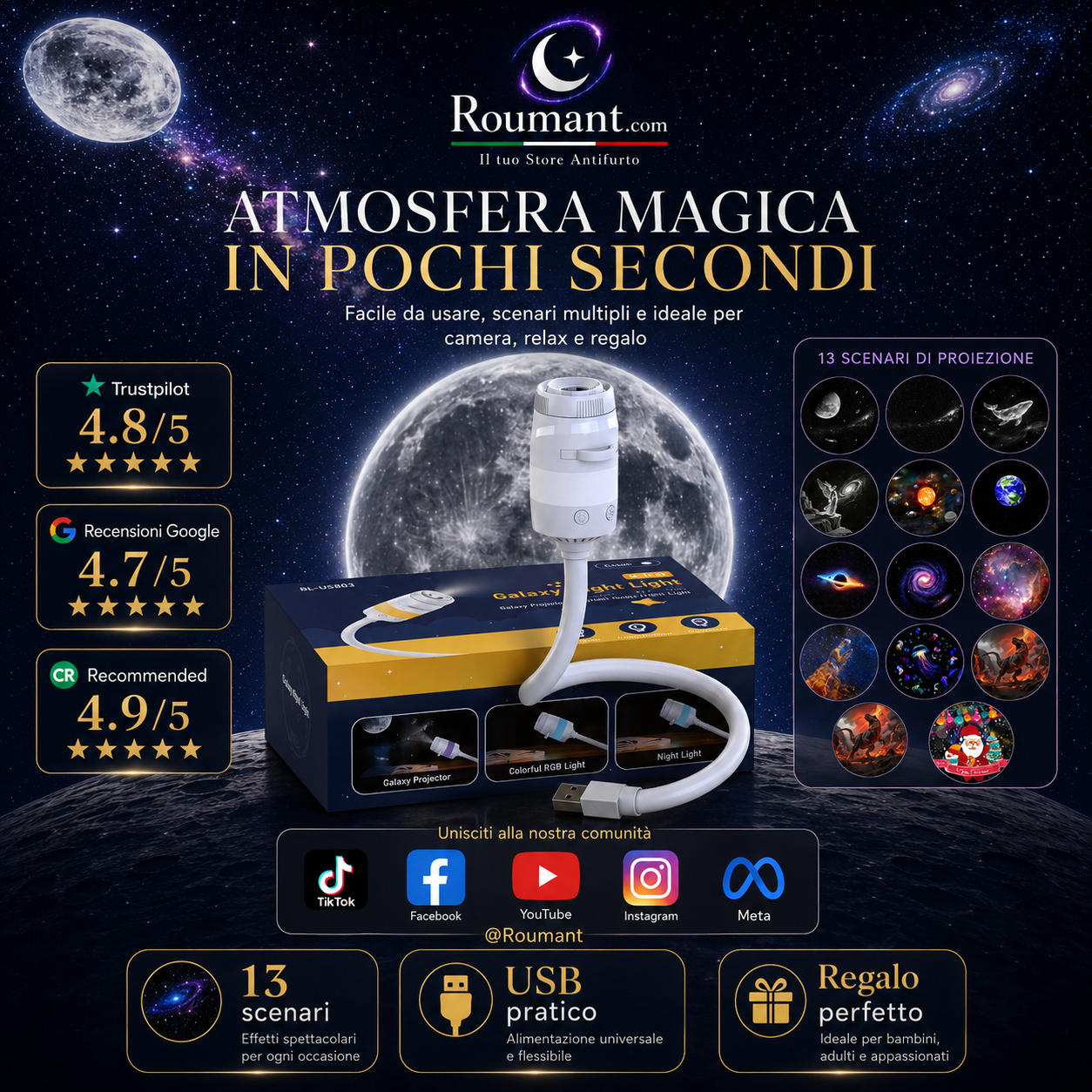 🥳SUPER OFFERTA 2026🥳💞50.000+ VENDUTI!🔥50% DI SCONTO! Lampada USB con Proiezione del Cielo Stellato – Effetto cielo stellato magico, luce soffusa, facile da usare, perfetta per camera da letto e serate rilassanti ✨🌌