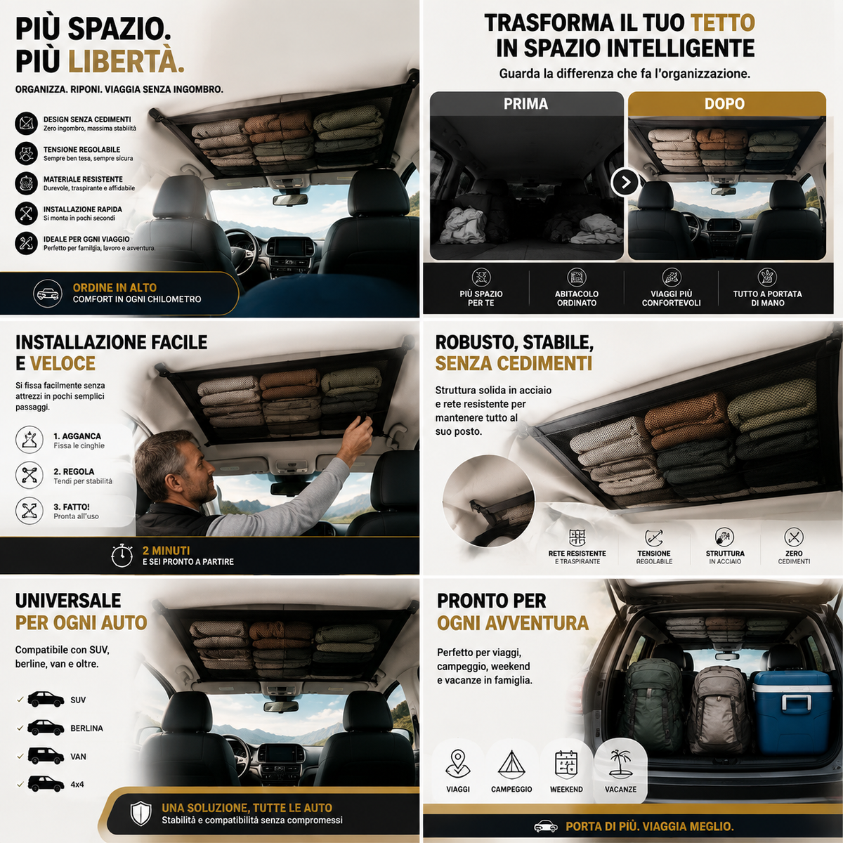 Borsa Portaoggetti da Soffitto Auto con Fibbie Regolabili