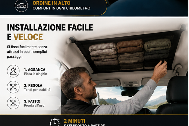 Borsa Portaoggetti da Soffitto Auto con Fibbie Regolabili