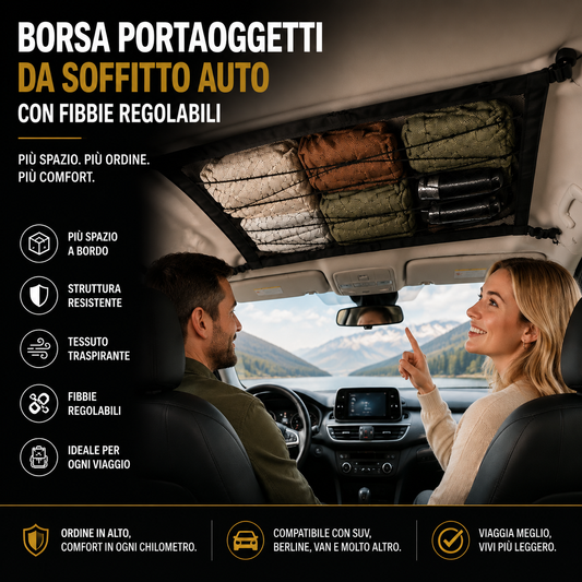 Borsa Portaoggetti da Soffitto Auto con Fibbie Regolabili