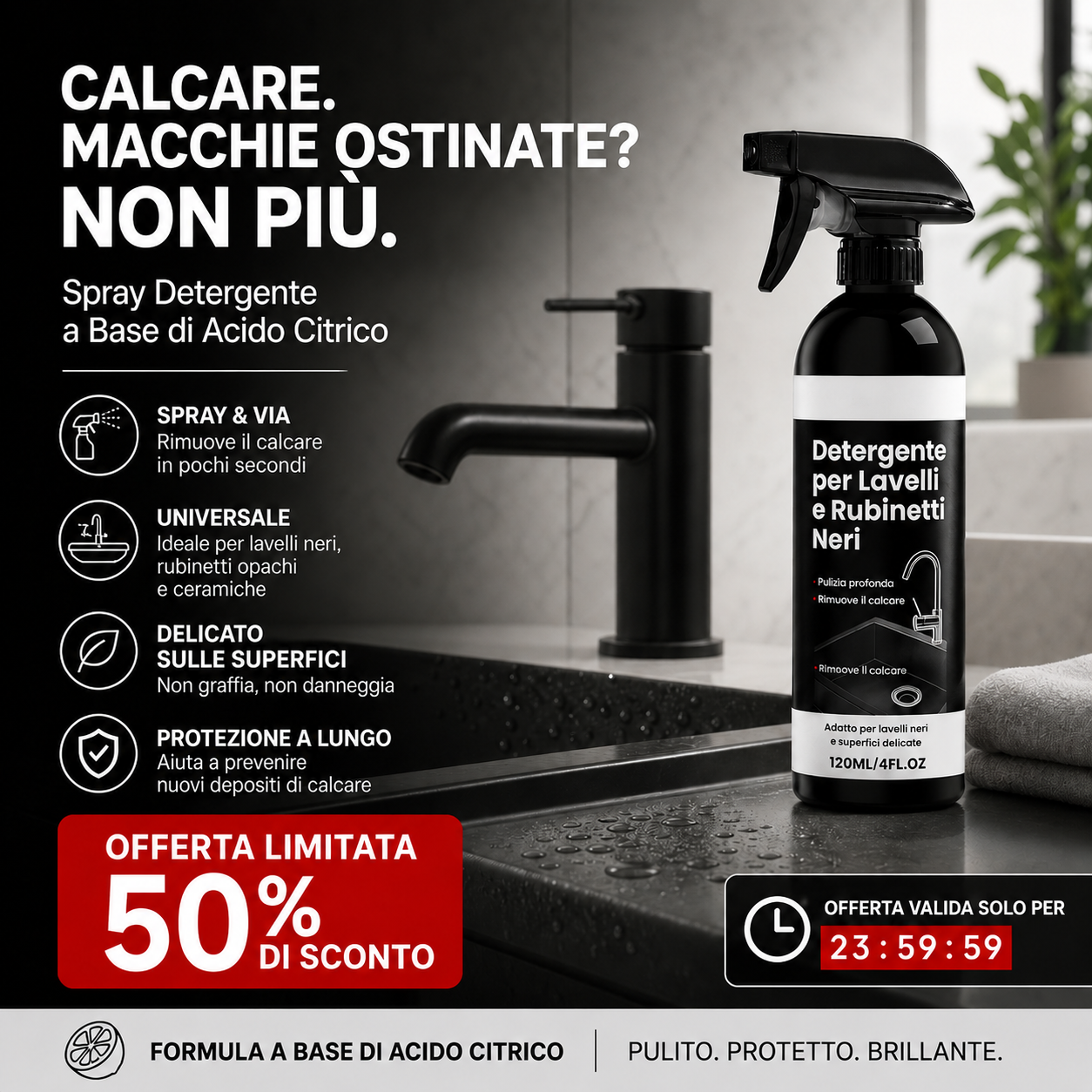 🛁 SCONTO 50%! Detergente per Bagno – Elimina Calcare e Macchie d'Acqua, Senza Sfregamento, per Rubinetti, Lavandini e Doccia ✨🧼