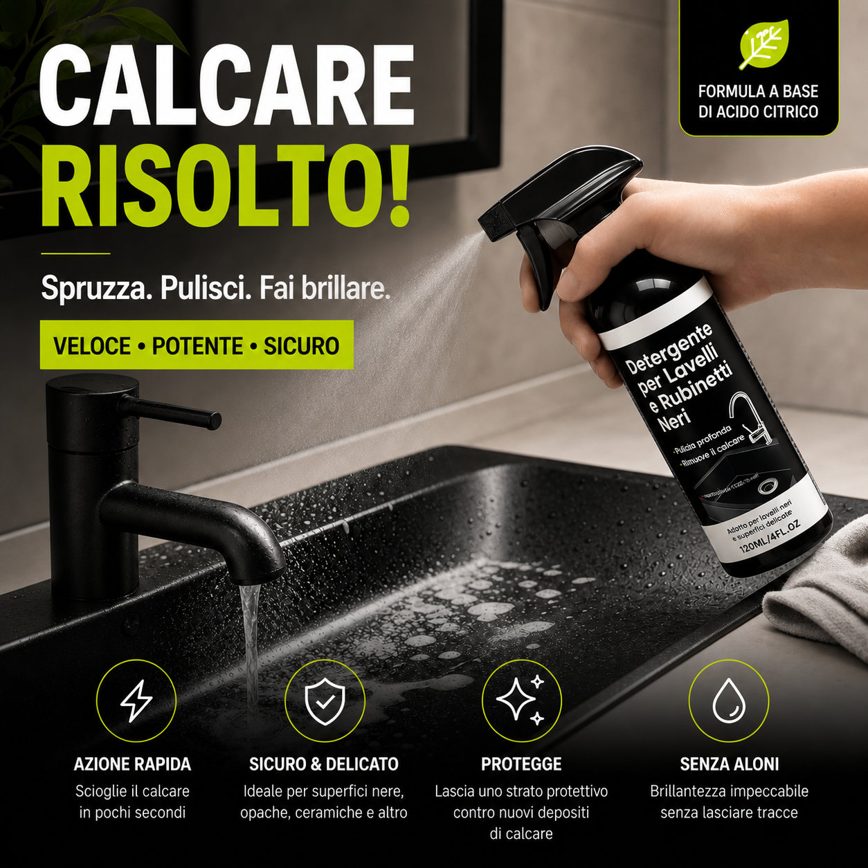 🛁 SCONTO 50%! Detergente per Bagno – Elimina Calcare e Macchie d'Acqua, Senza Sfregamento, per Rubinetti, Lavandini e Doccia ✨🧼