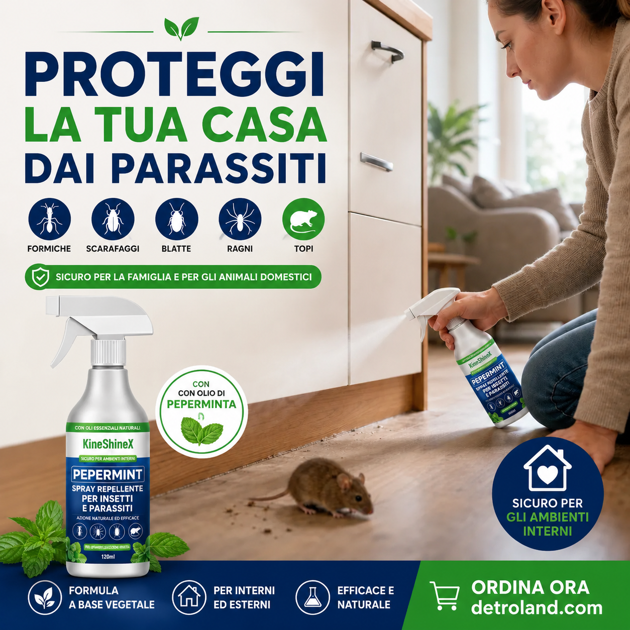 🗑️Spray Repellente per Insetti all'Olio di Menta Piperita Naturale – Massima Efficacia – Formula Profumata Sicura per Casa e Giardino