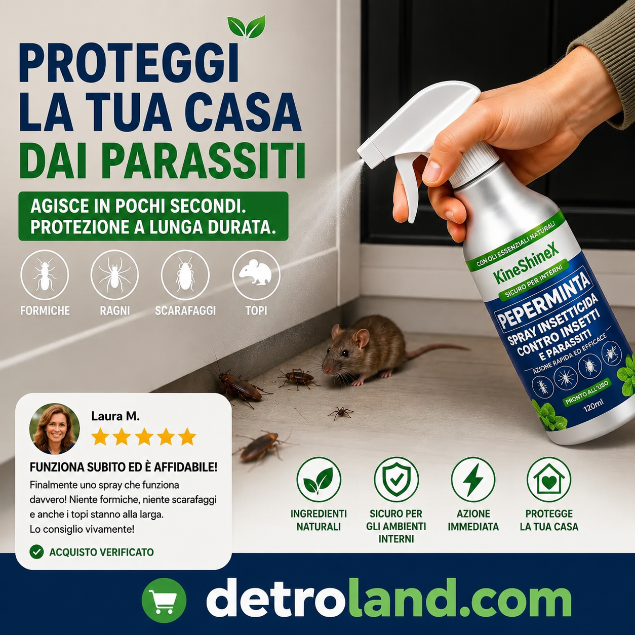 🗑️Spray Repellente per Insetti all'Olio di Menta Piperita Naturale – Massima Efficacia – Formula Profumata Sicura per Casa e Giardino