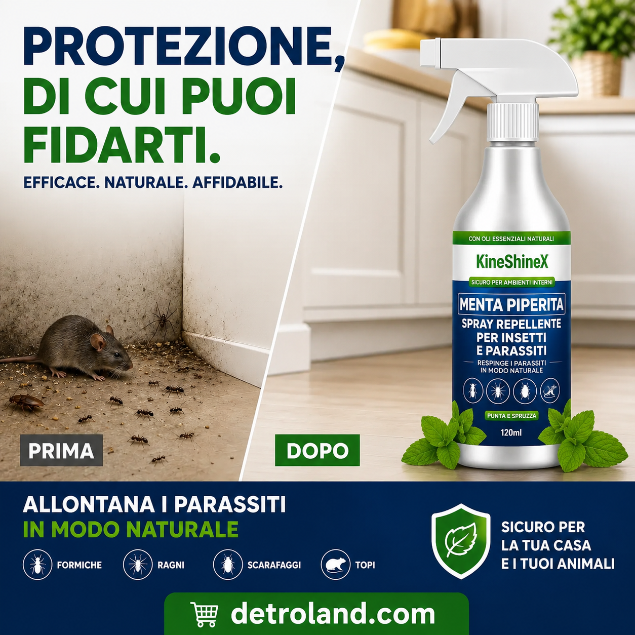 🗑️Spray Repellente per Insetti all'Olio di Menta Piperita Naturale – Massima Efficacia – Formula Profumata Sicura per Casa e Giardino
