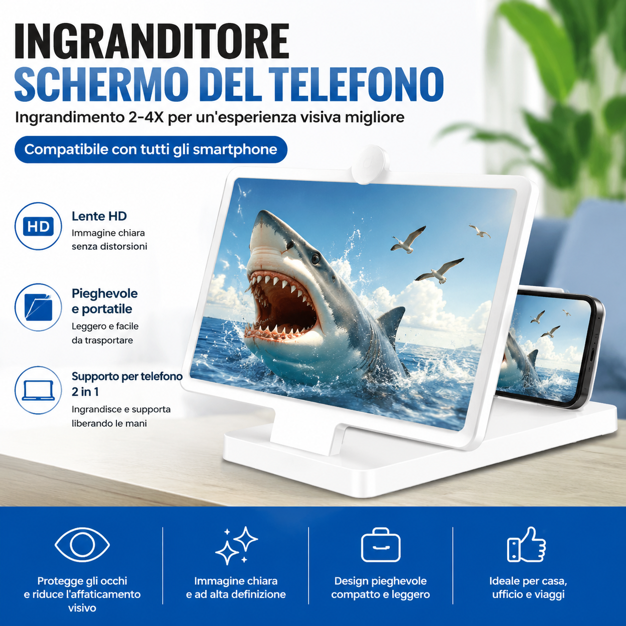 ✨Occhi stanchi guardando il telefono? Ingranditore dello schermo per cellulare, ingrandisce l'immagine, riduce l'affaticamento oculare, ideale per film e video a casa 📺