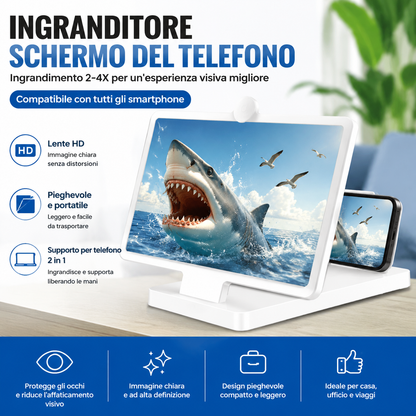 ✨Occhi stanchi guardando il telefono? Ingranditore dello schermo per cellulare, ingrandisce l'immagine, riduce l'affaticamento oculare, ideale per film e video a casa 📺