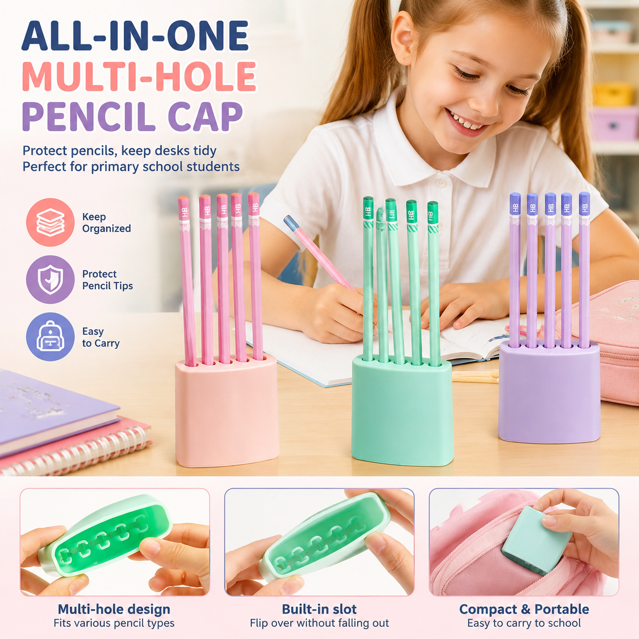 🔥Set di Cappucci per Matite Multiforo — Versatile e pratico per la scuola ✏️🎒