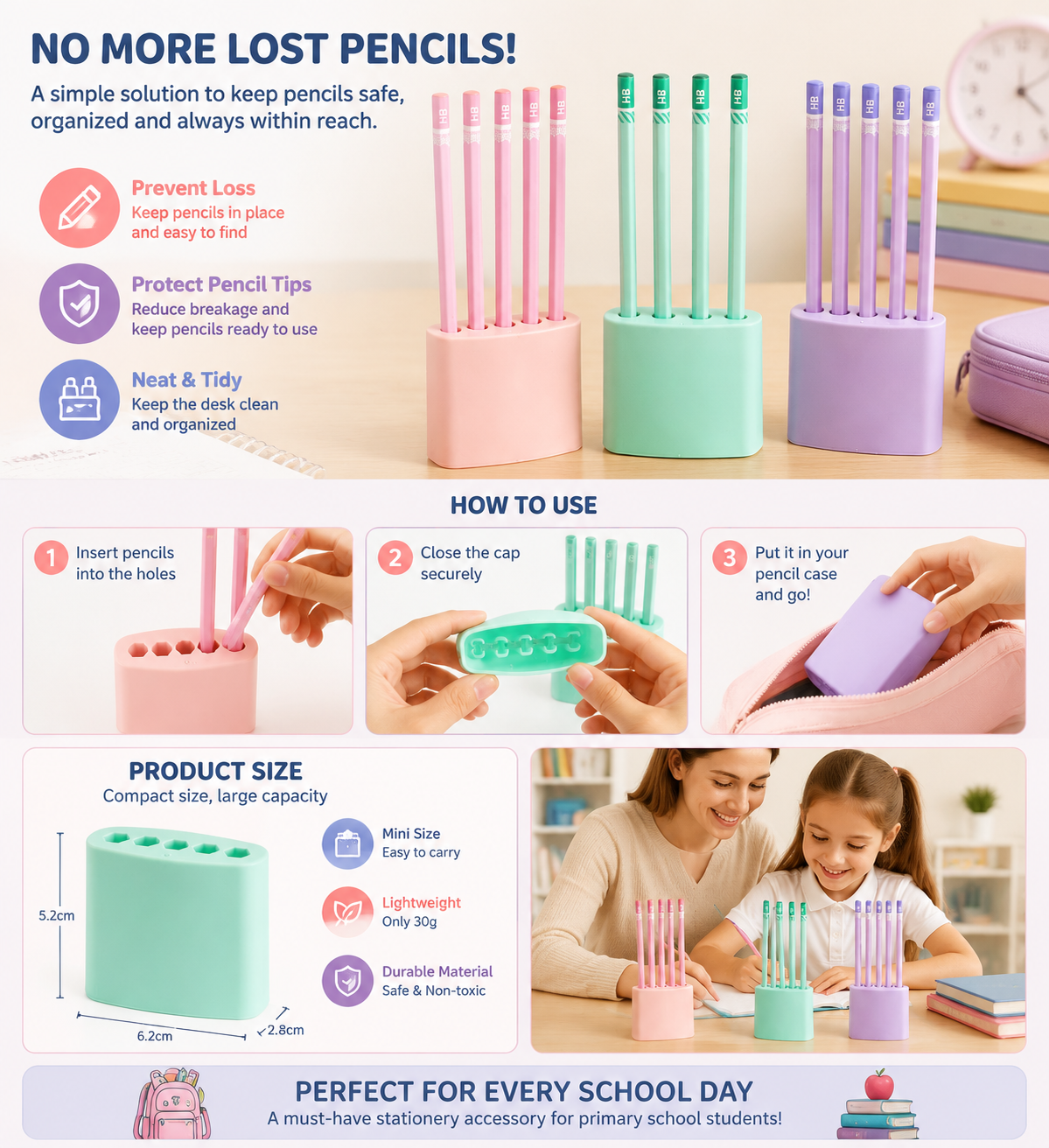 🔥Set di Cappucci per Matite Multiforo — Versatile e pratico per la scuola ✏️🎒