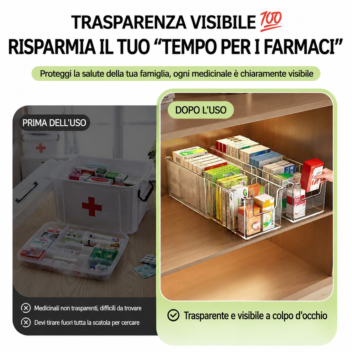 🔥Portamedicinali telescopico trasparente — Estensibile, perfetto per riordinare il tuo armadietto 💊🗄️