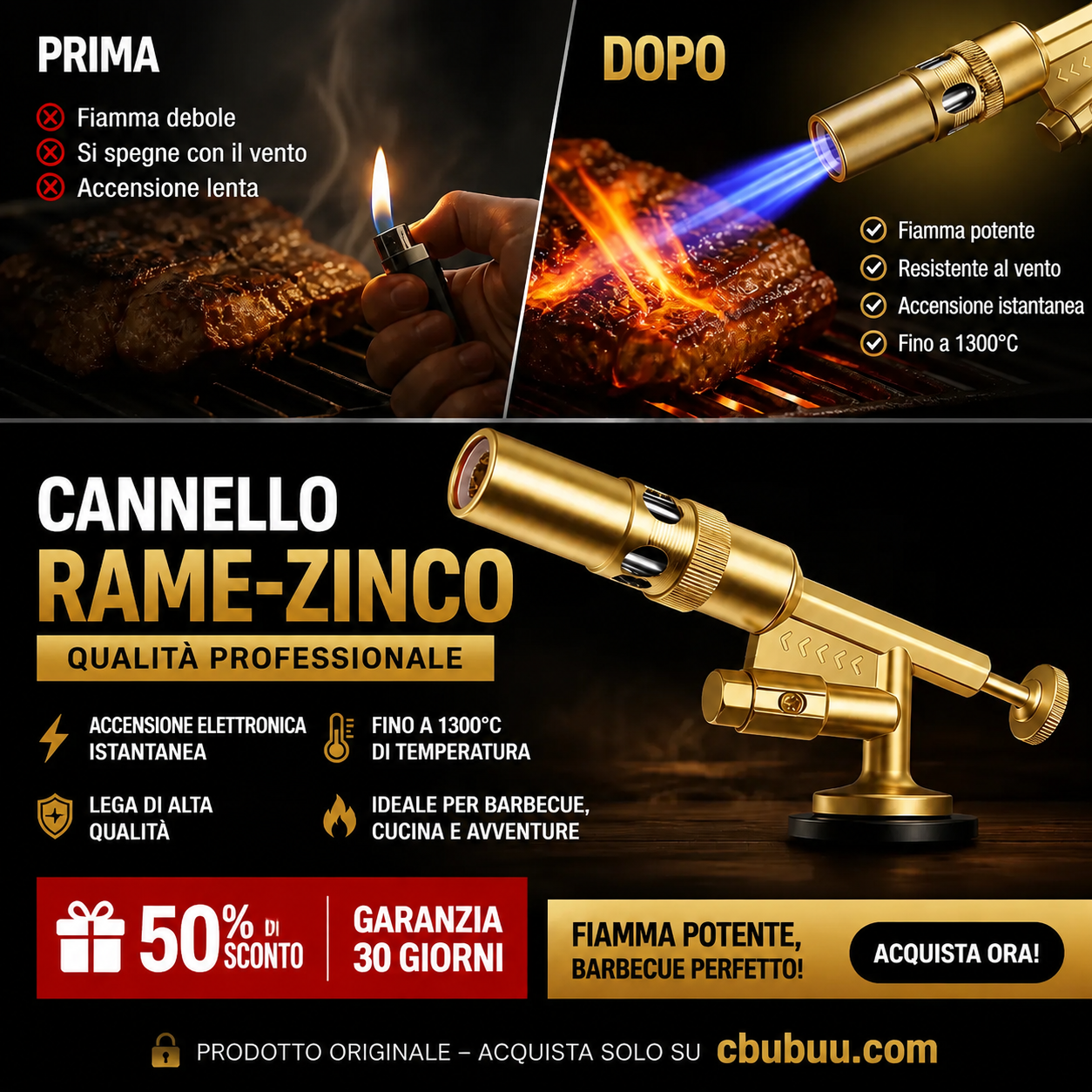🔥⚡ Torcia a butano – 1300°C, invertibile, accensione elettronica – potente per ogni attività! ✨