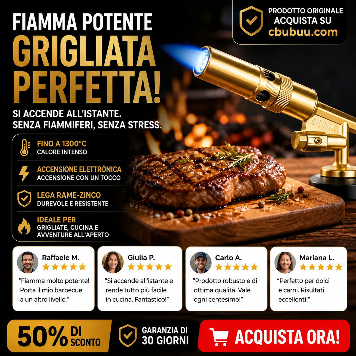 🔥⚡ Torcia a butano – 1300°C, invertibile, accensione elettronica – potente per ogni attività! ✨