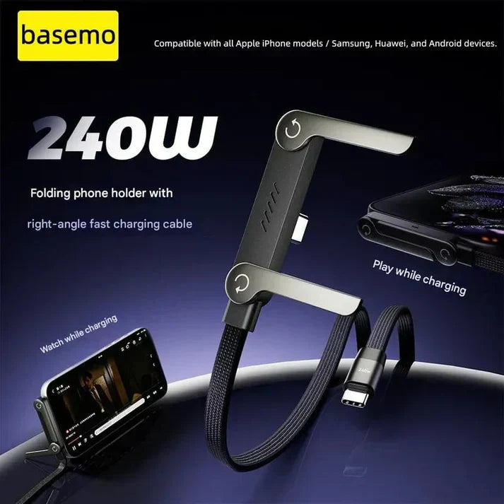 ⚡Cavo di ricarica invisibile 2 in 1 – Cavo di ricarica rapida da 240 W con supporto per telefono integrato