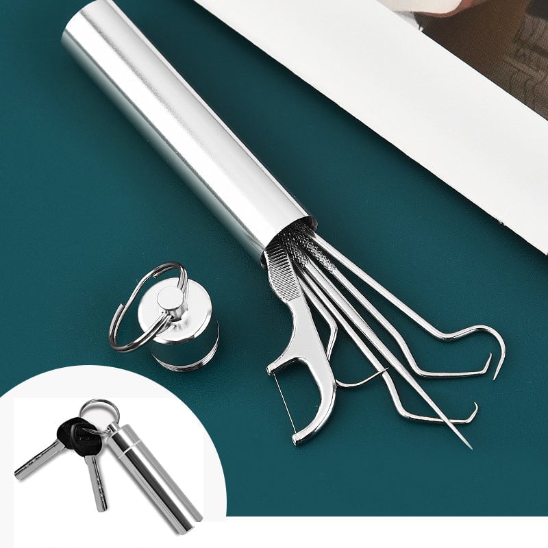 🦷✨ Set stuzzicadenti in acciaio inossidabile – Dì Addio ai Residui Tra i Denti! 🚫 Riutilizzabili, Multiuso e Portatili per Ogni Giorno 🍃