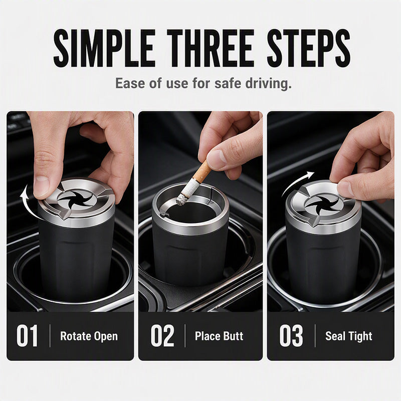 🛡️Posacenere Rotante per Auto con Rivestimento Interno in Ceramica