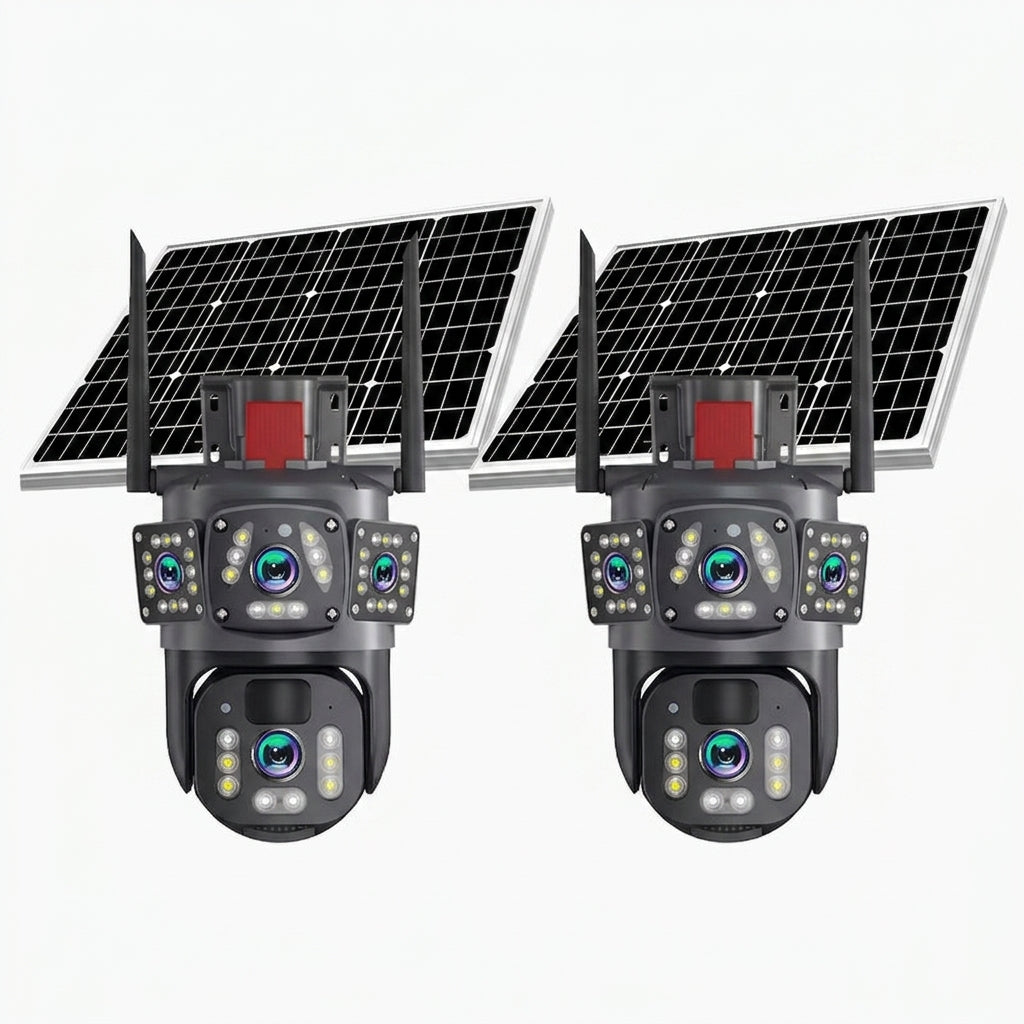 ⏳Offerta a tempo⏰📷 Telecamera di sicurezza Wi‑Fi solare da esterno 6K 9MP｜3 obiettivi, PTZ 360°, IP66 impermeabile, visione notturna a colori, audio bidirezionale, rilevamento movimento✨