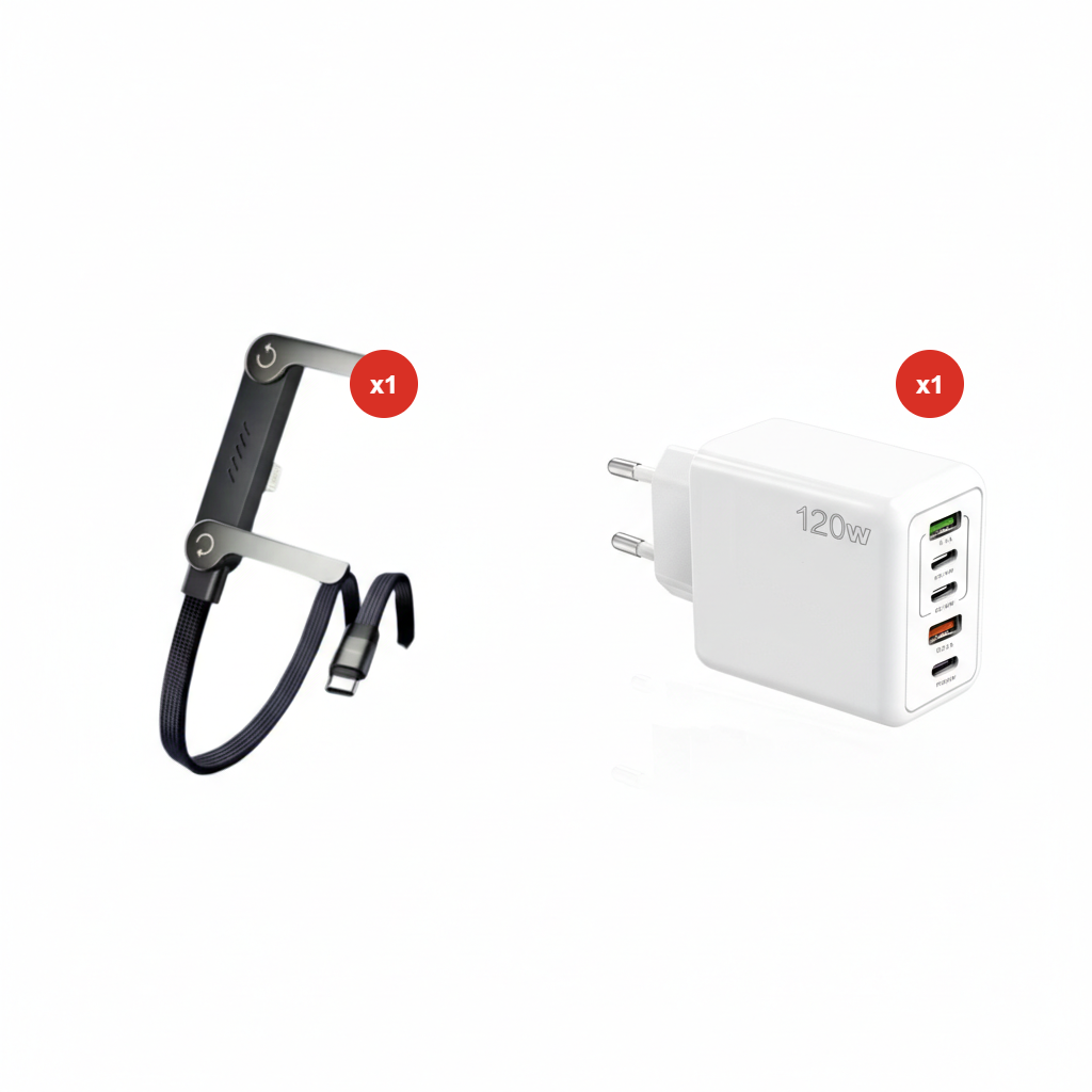 ⚡Cavo di ricarica invisibile 2 in 1 – Cavo di ricarica rapida da 240 W con supporto per telefono integrato