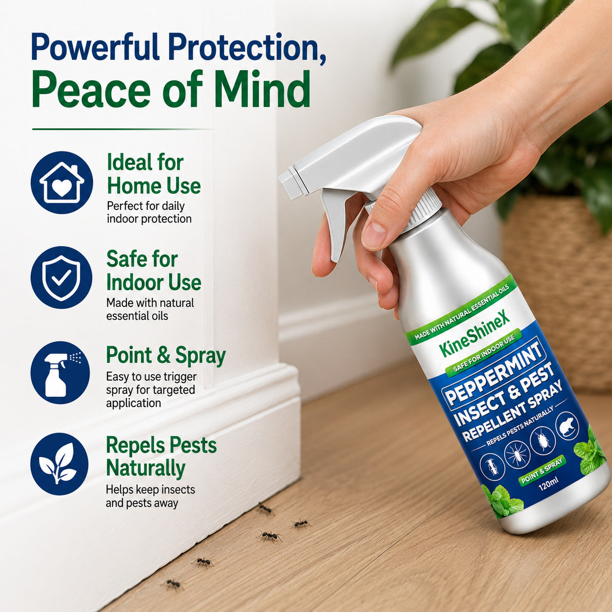 🗑️Spray Repellente per Insetti all'Olio di Menta Piperita Naturale – Massima Efficacia – Formula Profumata Sicura per Casa e Giardino