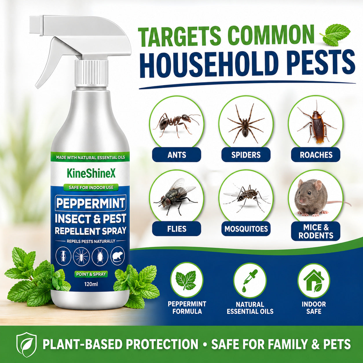 🗑️Spray Repellente per Insetti all'Olio di Menta Piperita Naturale – Massima Efficacia – Formula Profumata Sicura per Casa e Giardino