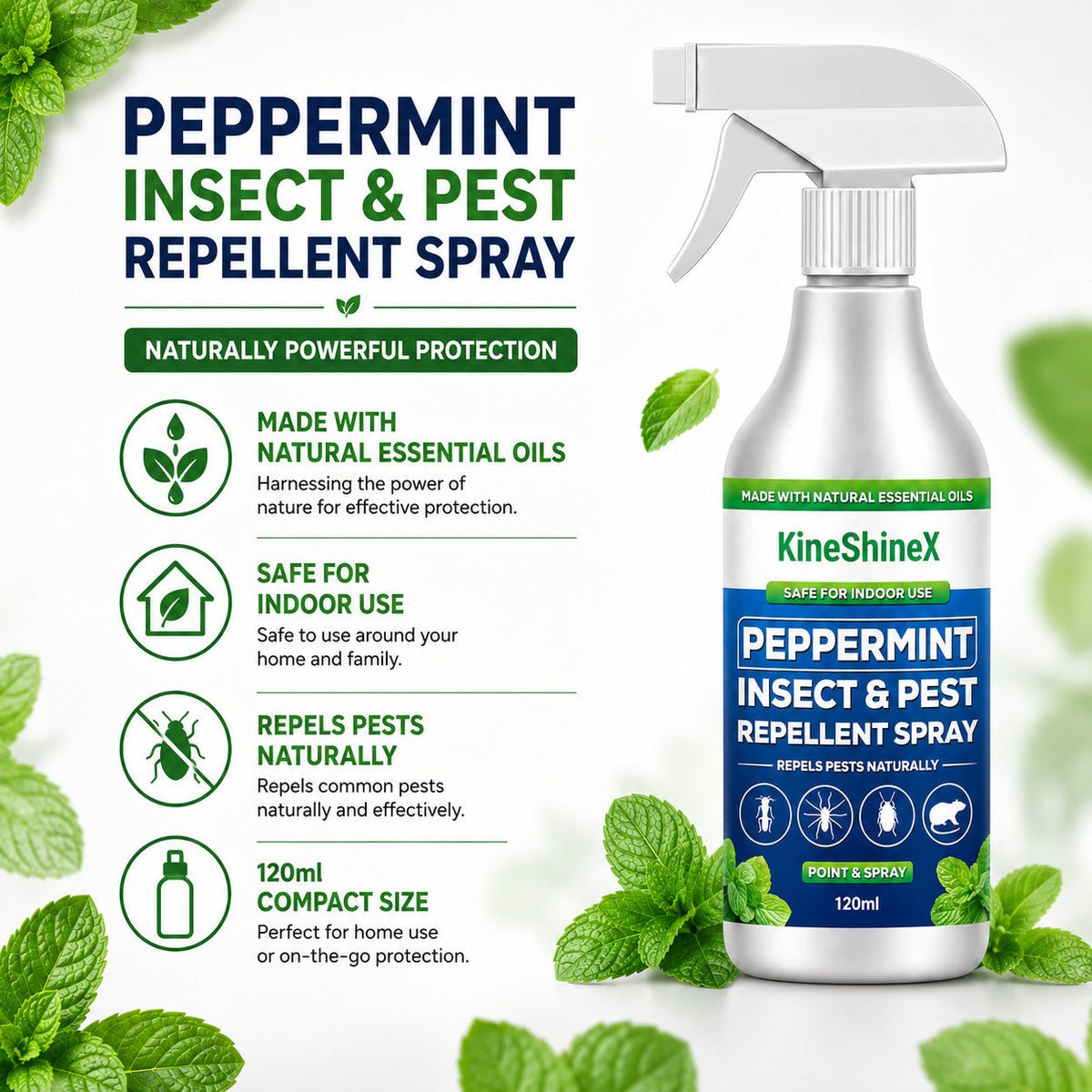🗑️Spray Repellente per Insetti all'Olio di Menta Piperita Naturale – Massima Efficacia – Formula Profumata Sicura per Casa e Giardino