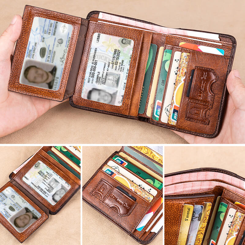 🔥 Portafoglio multifunzionale in vera pelle, impermeabile e resistente, con protezione RFID.