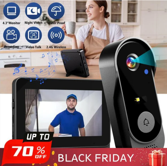 🚪 60% DI SCONTO ORA ! 📹 Campanello Wireless con Videocamera – 1080P, Angolo di 170°, Schermo da 4,3 Pollici, Impermeabile IPX65 & Visione Notturna ✨