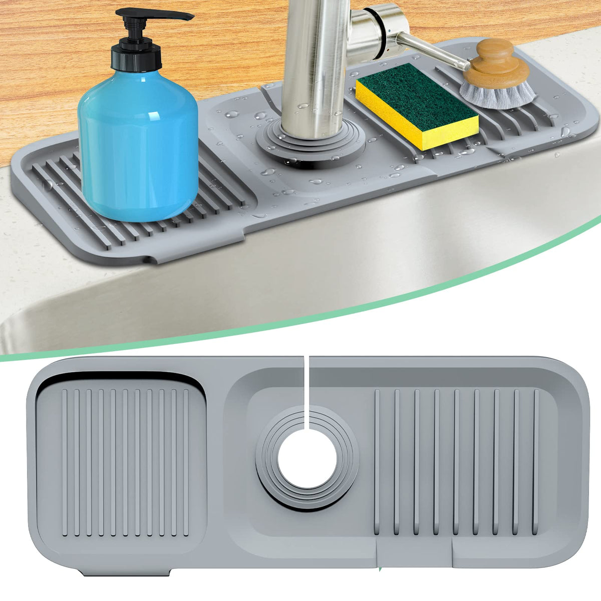 ✨Tappetino paraschizzi in silicone per rubinetto💧Ritagliabile e regolabile, drenaggio automatico, asciugatura rapida. Raccoglie le gocce d’acqua, protegge lavello cucina e bagno da macchie e calcare✅