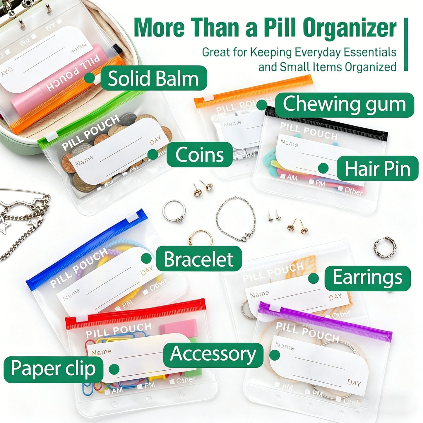 💊 A8 Organizer Impermeabile 14 Bustine Portapillole Codificate a Colori – Custodia da Viaggio Settimanale in Stile Raccoglitore per Pillole, Vitamine e Integratori💊