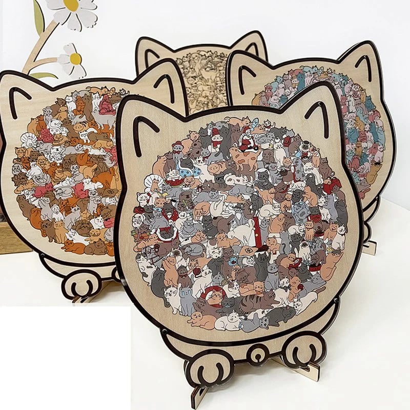 🎅Saldi natalizi 50% DI SCONTO🐱Puzzle in legno a forma di gatto in colori Morandi, 135 pezzi🎁