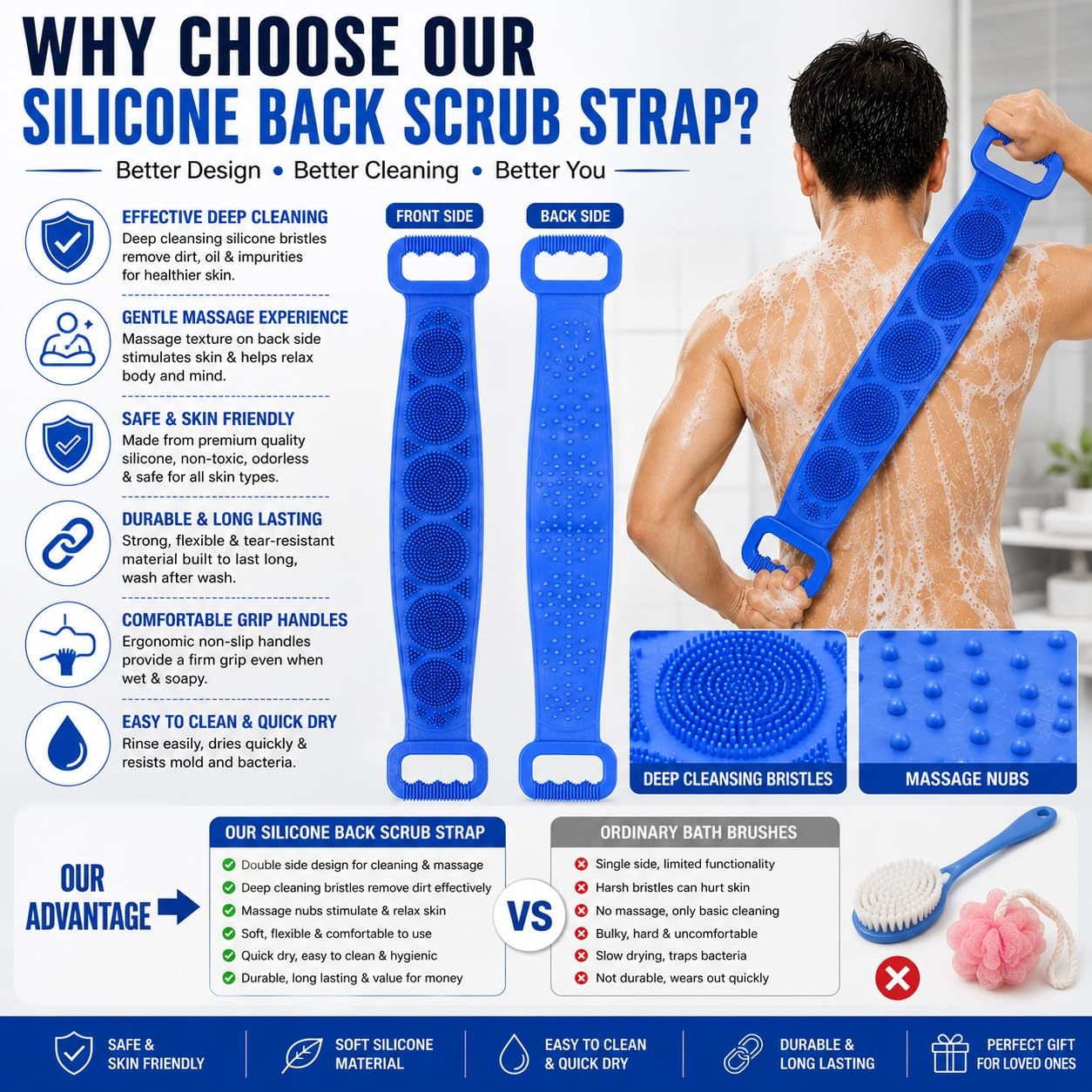 🧼Spazzola Esfoliante in Silicone per la Schiena, Doppio Lato con Setole Morbide in Silicone